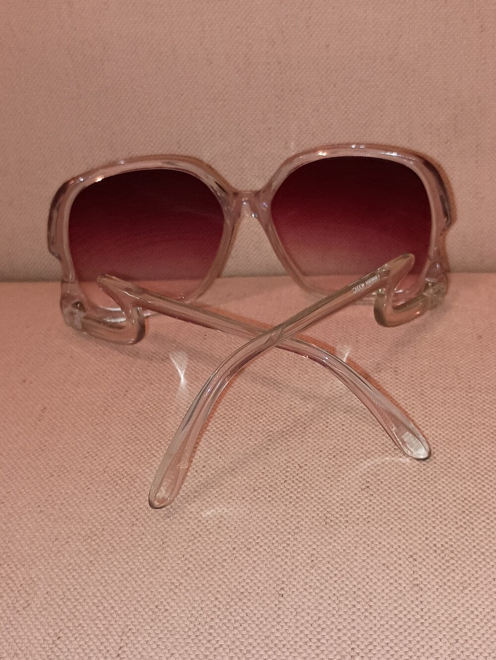 Vintage 70's Clear Oversized Square Sunglasses with Gradient Pink Lenses